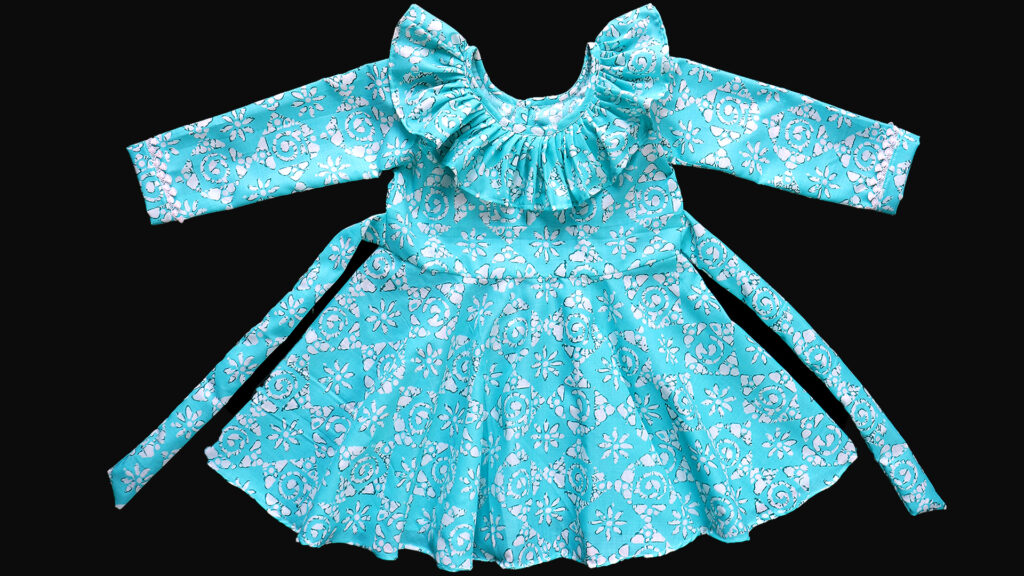 Beautiful Long-Sleeve Ruffle Neck Baby Frock