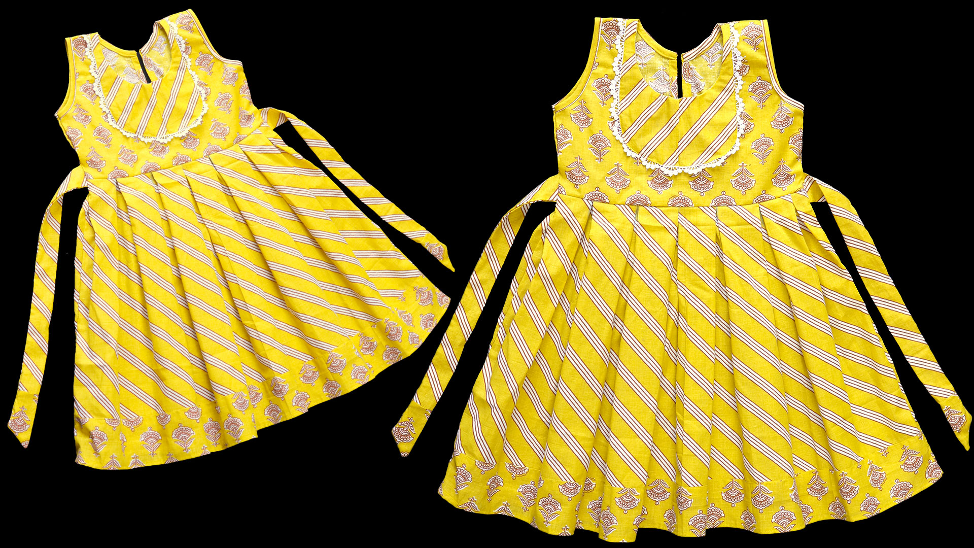 Stylish Neck Design Baby Frock with Pleated Skirt